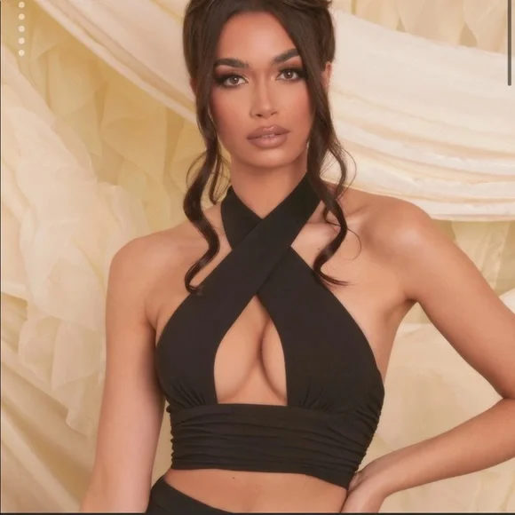 OH POLLY self made cut out black halter crop top - Picture 1 of 8